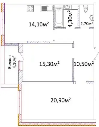 2-комнатная квартира в ЖК Оскар — вариант 1