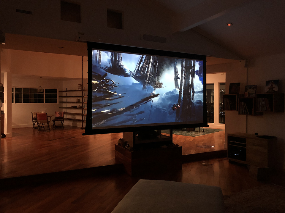 Projection screen in a family cinema room