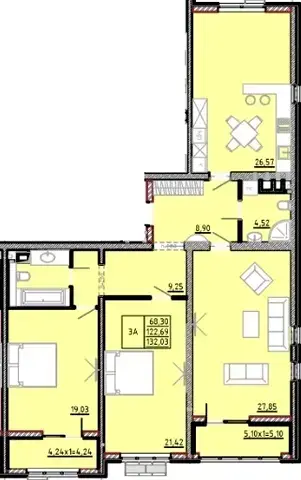 Планировка 3-комнатной квартиры в ЖК Modern — вариант 3