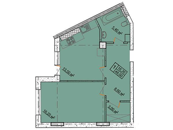 Второй вариант планировки 1-комнатной квартиры в Club Marine 2