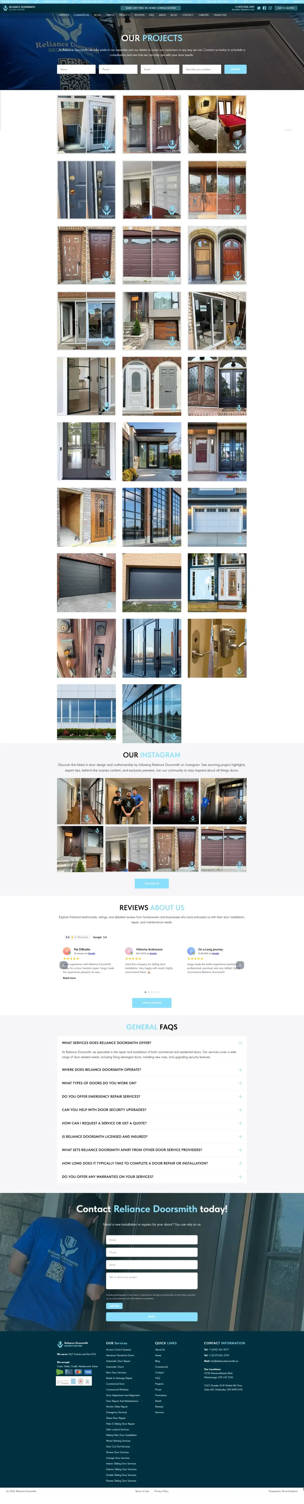 Страница проектов на сайте Reliance Doorsmith